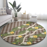 Aloha Puakenikeni Anthurium Pikake Lei Round Carpet Chocolate Hawaiian Palaka Pattern LT9 - Polynesian Pride