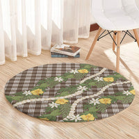 Aloha Puakenikeni Anthurium Pikake Lei Round Carpet Chocolate Hawaiian Palaka Pattern LT9 - Polynesian Pride