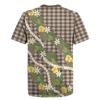 Aloha Puakenikeni Anthurium Pikake Lei Rugby Jersey Chocolate Hawaiian Palaka Pattern LT9 - Polynesian Pride