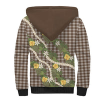 Aloha Puakenikeni Anthurium Pikake Lei Sherpa Hoodie Chocolate Hawaiian Palaka Pattern LT9 - Polynesian Pride