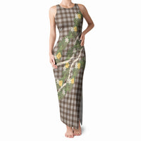 Aloha Puakenikeni Anthurium Pikake Lei Tank Maxi Dress Chocolate Hawaiian Palaka Pattern LT9 Women Chocolate - Polynesian Pride