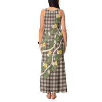 Aloha Puakenikeni Anthurium Pikake Lei Tank Maxi Dress Chocolate Hawaiian Palaka Pattern LT9 - Polynesian Pride