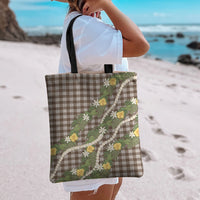 Aloha Puakenikeni Anthurium Pikake Lei Tote Bag Chocolate Hawaiian Palaka Pattern LT9 - Polynesian Pride