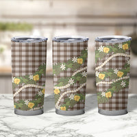 Aloha Puakenikeni Anthurium Pikake Lei Tumbler Cup Chocolate Hawaiian Palaka Pattern
