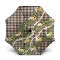 Aloha Puakenikeni Anthurium Pikake Lei Umbrella Chocolate Hawaiian Palaka Pattern