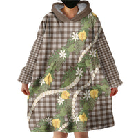 Aloha Puakenikeni Anthurium Pikake Lei Wearable Blanket Hoodie Chocolate Hawaiian Palaka Pattern LT9 - Polynesian Pride
