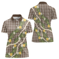 Aloha Puakenikeni Anthurium Pikake Lei Women Polo Shirt Chocolate Hawaiian Palaka Pattern LT9 - Polynesian Pride