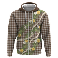Aloha Puakenikeni Anthurium Pikake Lei Zip Hoodie Chocolate Hawaiian Palaka Pattern LT9 Zip Hoodie Chocolate - Polynesian Pride
