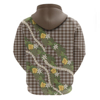 Aloha Puakenikeni Anthurium Pikake Lei Zip Hoodie Chocolate Hawaiian Palaka Pattern LT9 - Polynesian Pride