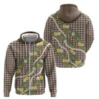 Aloha Puakenikeni Anthurium Pikake Lei Zip Hoodie Chocolate Hawaiian Palaka Pattern LT9 - Polynesian Pride