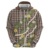 Aloha Puakenikeni Anthurium Pikake Lei Zip Hoodie Chocolate Hawaiian Palaka Pattern LT9 - Polynesian Pride