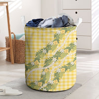 Aloha Puakenikeni Anthurium Pikake Lei Laundry Basket Gold Hawaiian Palaka Pattern LT9 Gold - Polynesian Pride