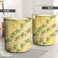 Aloha Puakenikeni Anthurium Pikake Lei Laundry Basket Gold Hawaiian Palaka Pattern LT9 - Polynesian Pride