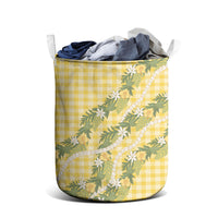 Aloha Puakenikeni Anthurium Pikake Lei Laundry Basket Gold Hawaiian Palaka Pattern LT9 - Polynesian Pride