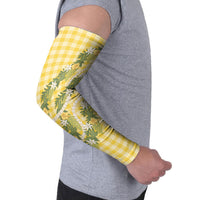 Aloha Puakenikeni Anthurium Pikake Lei Arm Sleeves Gold Hawaiian Palaka Pattern LT9 - Polynesian Pride