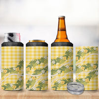 Aloha Puakenikeni Anthurium Pikake Lei 4 in 1 Can Cooler Tumbler Gold Hawaiian Palaka Pattern