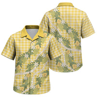 Aloha Puakenikeni Anthurium Pikake Lei Family Matching Long Sleeve Bodycon Dress and Hawaiian Shirt Gold Hawaiian Palaka Pattern LT9 Son's Shirt Gold - Polynesian Pride