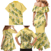Aloha Puakenikeni Anthurium Pikake Lei Family Matching Mermaid Dress and Hawaiian Shirt Gold Hawaiian Palaka Pattern LT9 Mom's Dress Gold - Polynesian Pride