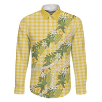 Aloha Puakenikeni Anthurium Pikake Lei Family Matching Puletasi and Hawaiian Shirt Gold Hawaiian Palaka Pattern LT9 Daughter's Dress Gold - Polynesian Pride