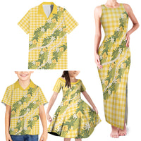 Aloha Puakenikeni Anthurium Pikake Lei Family Matching Tank Maxi Dress and Hawaiian Shirt Gold Hawaiian Palaka Pattern LT9 - Polynesian Pride