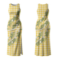 Aloha Puakenikeni Anthurium Pikake Lei Family Matching Tank Maxi Dress and Hawaiian Shirt Gold Hawaiian Palaka Pattern LT9 Mom's Dress Gold - Polynesian Pride