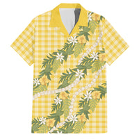 Aloha Puakenikeni Anthurium Pikake Lei Family Matching Tank Maxi Dress and Hawaiian Shirt Gold Hawaiian Palaka Pattern LT9 Dad's Shirt - Short Sleeve Gold - Polynesian Pride