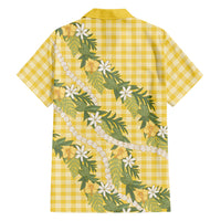 Aloha Puakenikeni Anthurium Pikake Lei Family Matching Tank Maxi Dress and Hawaiian Shirt Gold Hawaiian Palaka Pattern LT9 Dad's Shirt - Long Sleeve Gold - Polynesian Pride