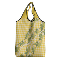 Aloha Puakenikeni Anthurium Pikake Lei Grocery Bag Gold Hawaiian Palaka Pattern