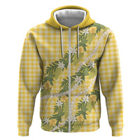 Aloha Puakenikeni Anthurium Pikake Lei Hoodie Gold Hawaiian Palaka Pattern LT9 Zip Hoodie Gold - Polynesian Pride
