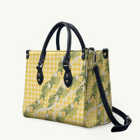 Aloha Puakenikeni Anthurium Pikake Lei Leather Bag Gold Hawaiian Palaka Pattern LT9 Gold - Polynesian Pride
