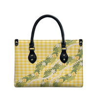 Aloha Puakenikeni Anthurium Pikake Lei Leather Bag Gold Hawaiian Palaka Pattern LT9 - Polynesian Pride