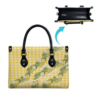 Aloha Puakenikeni Anthurium Pikake Lei Leather Bag Gold Hawaiian Palaka Pattern LT9 - Polynesian Pride
