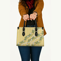 Aloha Puakenikeni Anthurium Pikake Lei Leather Bag Gold Hawaiian Palaka Pattern LT9 - Polynesian Pride