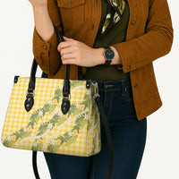 Aloha Puakenikeni Anthurium Pikake Lei Leather Bag Gold Hawaiian Palaka Pattern LT9 - Polynesian Pride