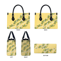 Aloha Puakenikeni Anthurium Pikake Lei Leather Bag Gold Hawaiian Palaka Pattern LT9 - Polynesian Pride