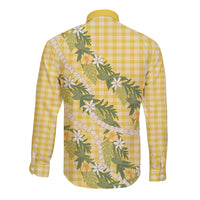Aloha Puakenikeni Anthurium Pikake Lei Long Sleeve Button Shirt Gold Hawaiian Palaka Pattern LT9 - Polynesian Pride