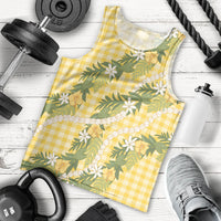 Aloha Puakenikeni Anthurium Pikake Lei Men Tank Top Gold Hawaiian Palaka Pattern