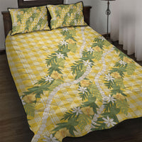 Aloha Puakenikeni Anthurium Pikake Lei Quilt Bed Set Gold Hawaiian Palaka Pattern LT9 Gold - Polynesian Pride