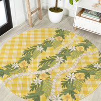 Aloha Puakenikeni Anthurium Pikake Lei Round Carpet Gold Hawaiian Palaka Pattern LT9 Gold - Polynesian Pride