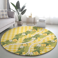 Aloha Puakenikeni Anthurium Pikake Lei Round Carpet Gold Hawaiian Palaka Pattern LT9 - Polynesian Pride