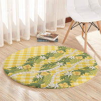 Aloha Puakenikeni Anthurium Pikake Lei Round Carpet Gold Hawaiian Palaka Pattern LT9 - Polynesian Pride