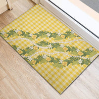 Aloha Puakenikeni Anthurium Pikake Lei Rubber Doormat Gold Hawaiian Palaka Pattern LT9 - Polynesian Pride
