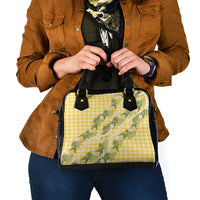 Aloha Puakenikeni Anthurium Pikake Lei Shoulder Handbag Gold Hawaiian Palaka Pattern