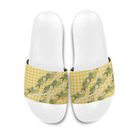 Aloha Puakenikeni Anthurium Pikake Lei Slide Sandals Gold Hawaiian Palaka Pattern LT9 Gold - Polynesian Pride