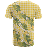 Aloha Puakenikeni Anthurium Pikake Lei T Shirt Gold Hawaiian Palaka Pattern
