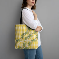 Aloha Puakenikeni Anthurium Pikake Lei Tote Bag Gold Hawaiian Palaka Pattern