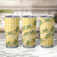 Aloha Puakenikeni Anthurium Pikake Lei Tumbler Cup Gold Hawaiian Palaka Pattern