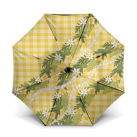 Aloha Puakenikeni Anthurium Pikake Lei Umbrella Gold Hawaiian Palaka Pattern LT9 One Size Folded 11.42 inch Opened Diameter 37.4 inch Gold - Polynesian Pride