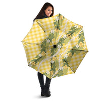 Aloha Puakenikeni Anthurium Pikake Lei Umbrella Gold Hawaiian Palaka Pattern LT9 - Polynesian Pride