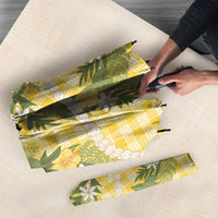 Aloha Puakenikeni Anthurium Pikake Lei Umbrella Gold Hawaiian Palaka Pattern LT9 - Polynesian Pride